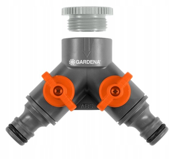 Dubbele kraanadapter 1″ en 3/4″ met draadaansluiting, traploos verstelbaar, vorstbestendig, 2 uitgangen