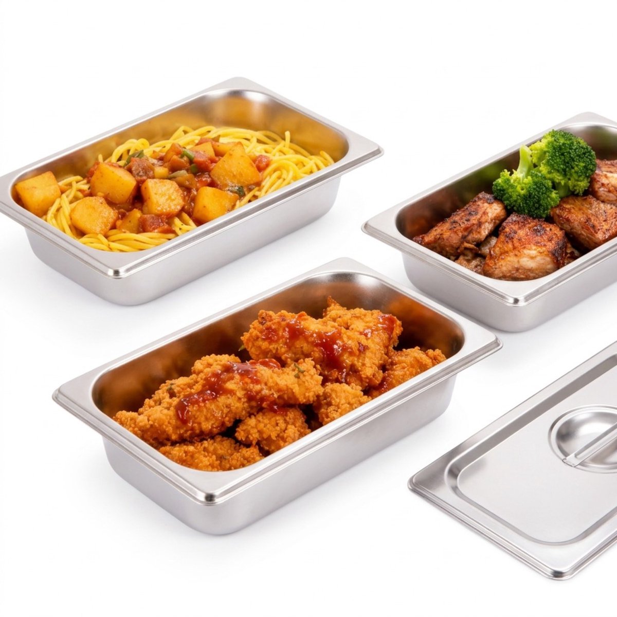 Gastronormbak GN 1/3 - 3 stuks - 32,5x6,5x17,6 cm - zilver