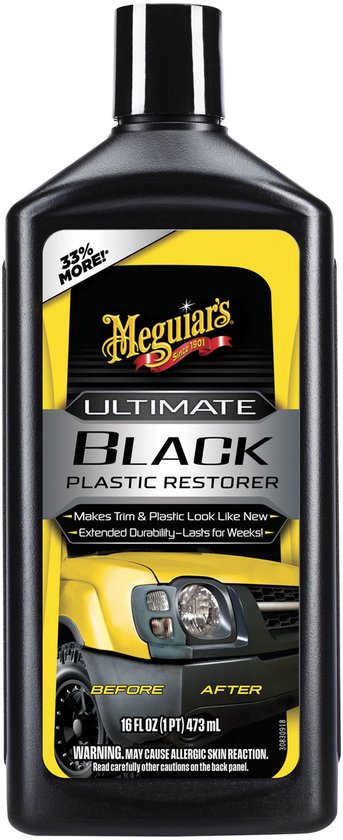 Meguiar's Ultimate Black Restorer – Pour caoutchouc et matière plastique - Restaure la couleur et l'éclat – Protection UV – Sèche rapidement - 473ml