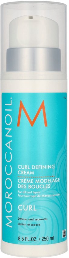 Moroccanoil Curl Defining Cream. Witte pompflacon met blauw label. Bevat 250 ml.