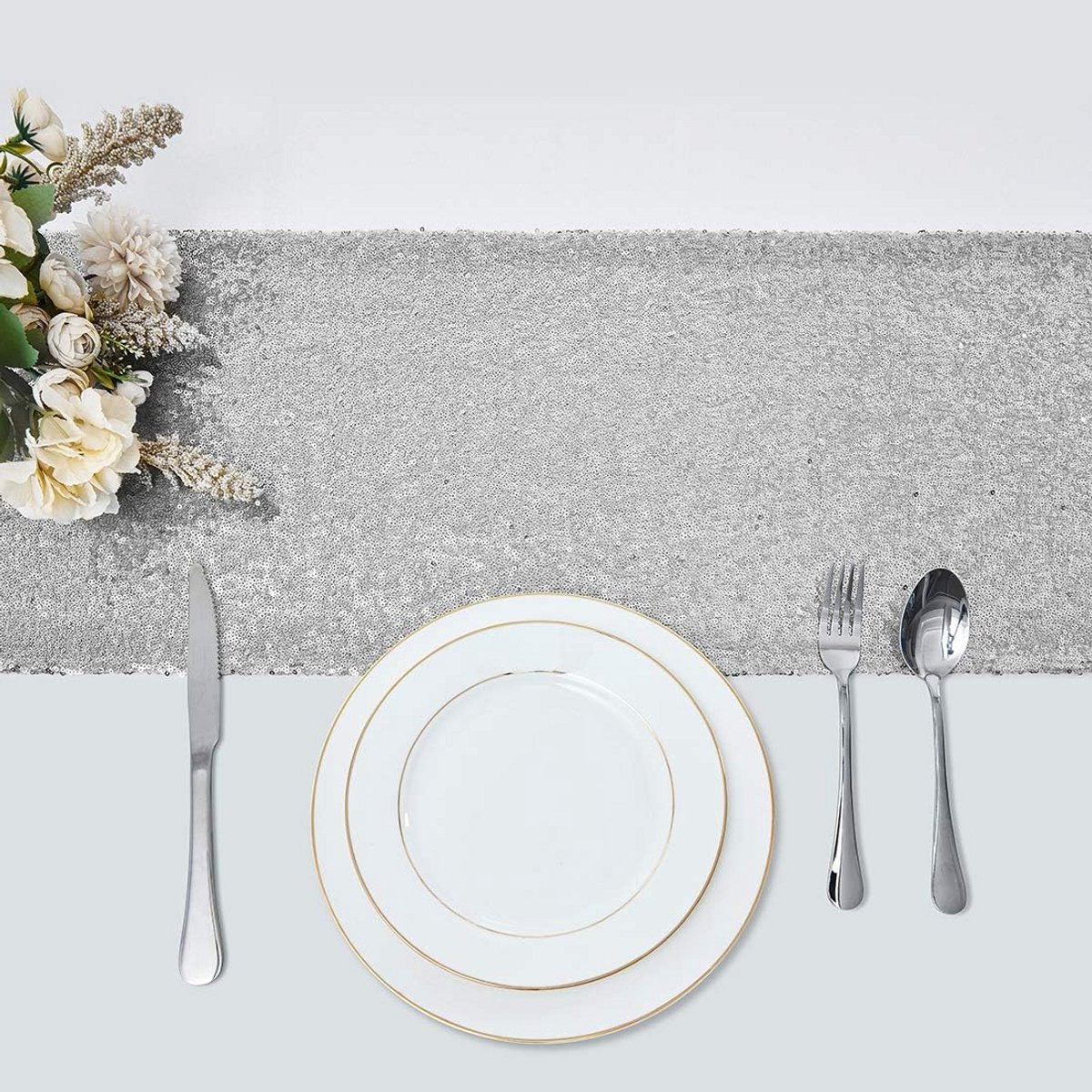 Set van 2 Zilveren Pailletten Tafellopers voor Feestelijke Decoratie