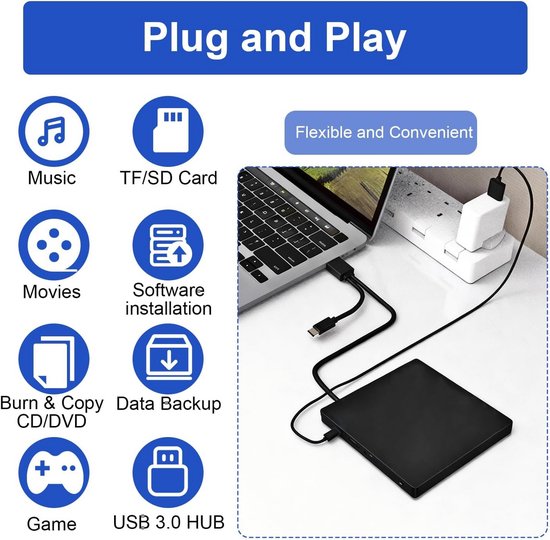 Draagbare Externe CD/DVD Brander met USB 3.0 en Kaartlezers — afbeelding 3