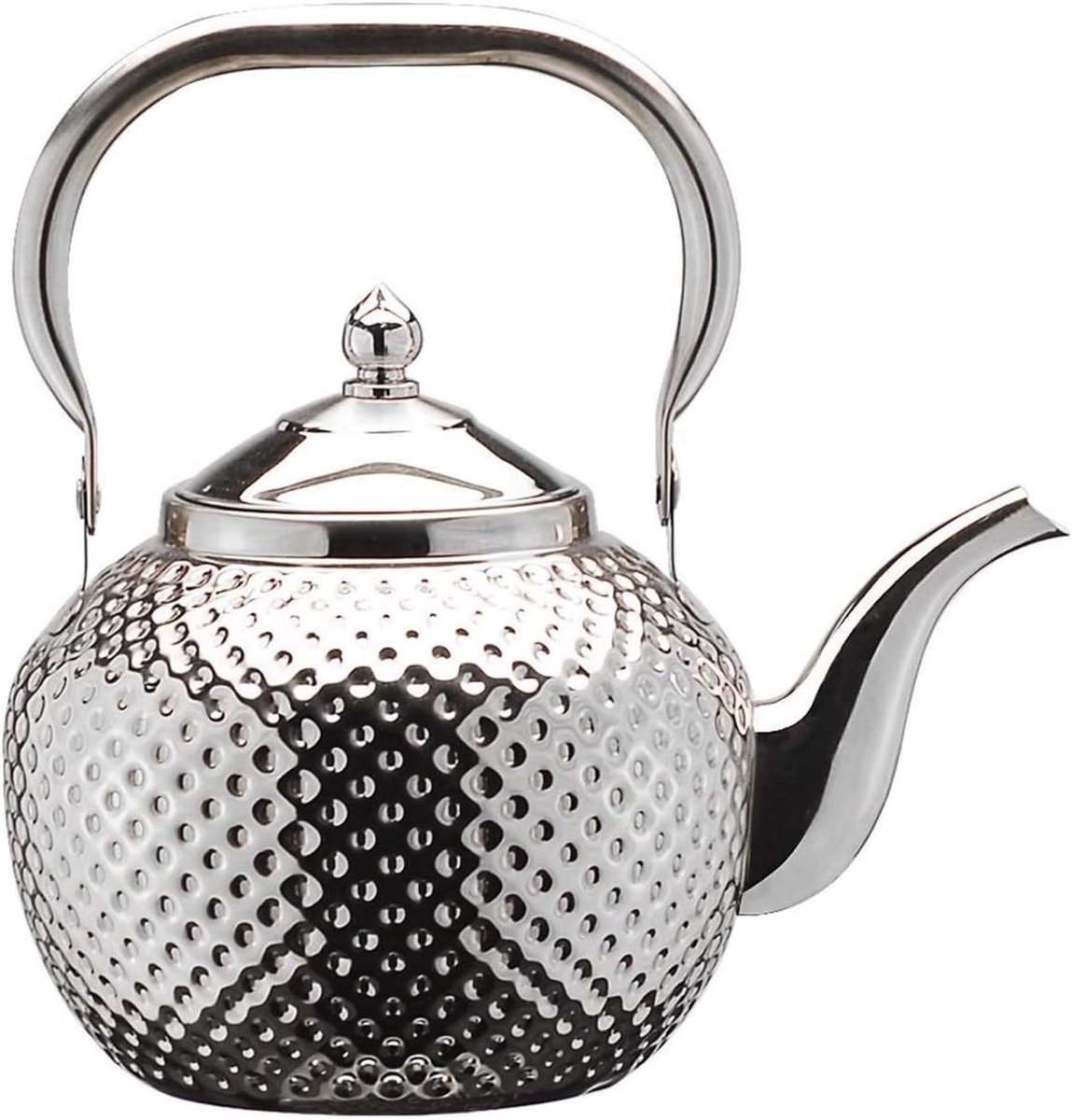 RVS theepot gehamerd design met zeef - 1,2 liter - geschikt voor inductie