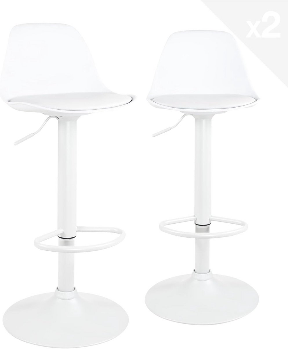 Set van 2 Verstelbare Barkrukken Wit Design Inclusief Rugleuning