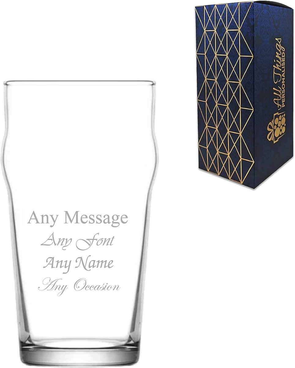 Gepersonaliseerd Pint Bierglas 570ml met Naam en Tekst in Geschenkdoos