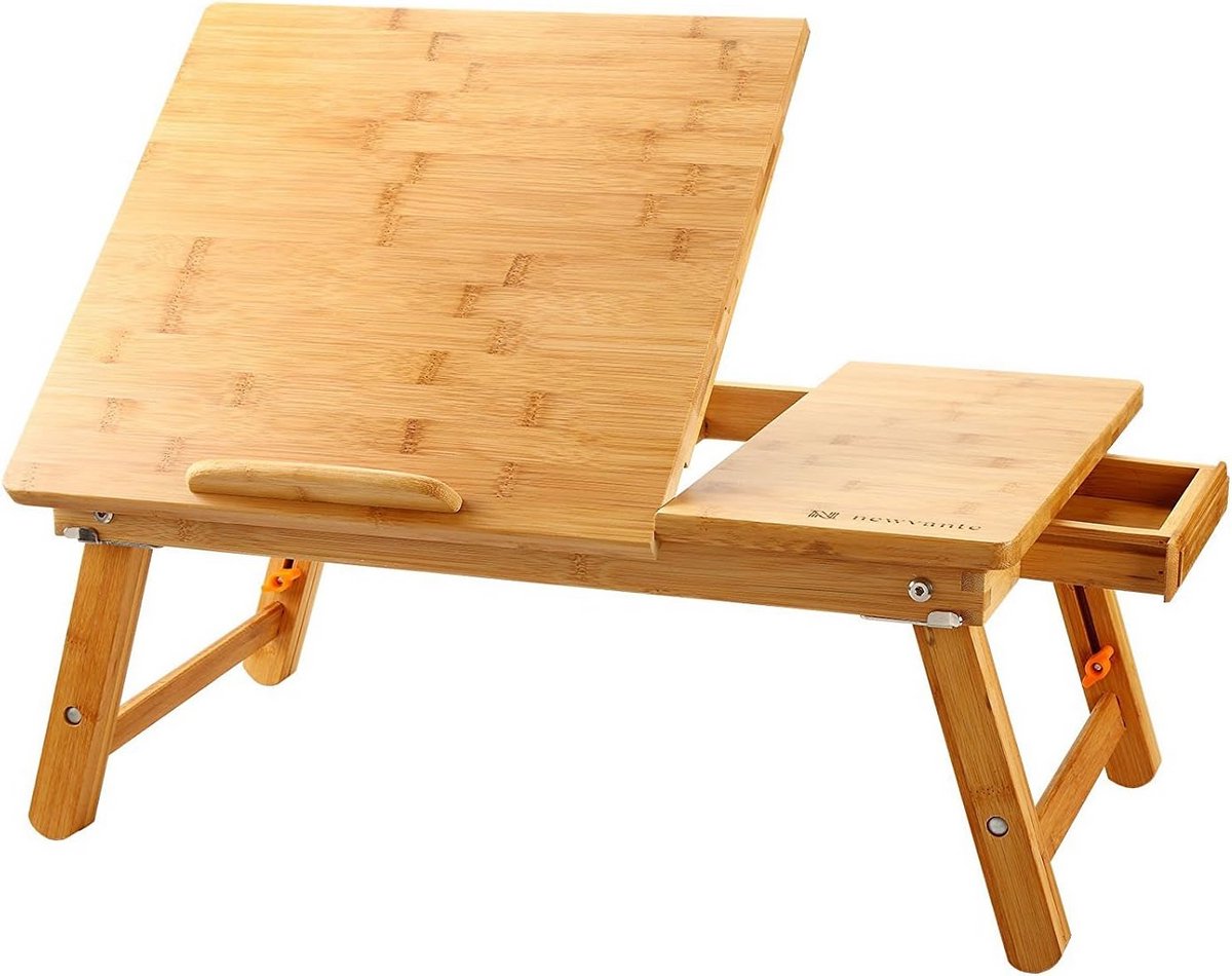 Verstelbare Bamboe Laptop Tafel - Opvouwbaar Bed Bureau met Kantelblad en Lade