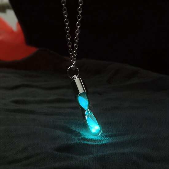 Glow-in-the-Dark Zandloper Ketting - Groen - Lichtgevend Glazen Hanger met Ketting, Luminescente Drift Bottle Sieraden Cadeau van Molly Brown London — afbeelding 3