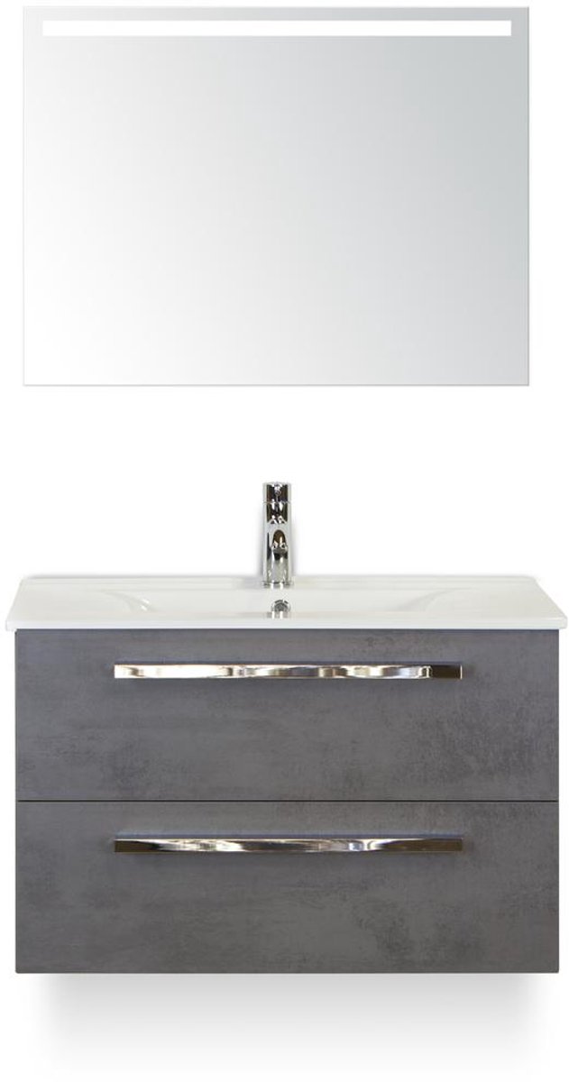 Seville Badmeubelset 80 cm - Beton Antraciet - Keramische Wastafel Wit Enjoy - met Sence Spiegel