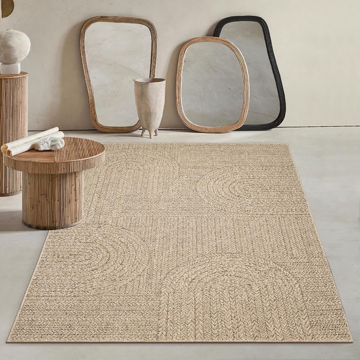 Robuust Binnen- en Buitentapijt in Natuurlijke Jute-look, Weerbestendig voor Terras en Tuin