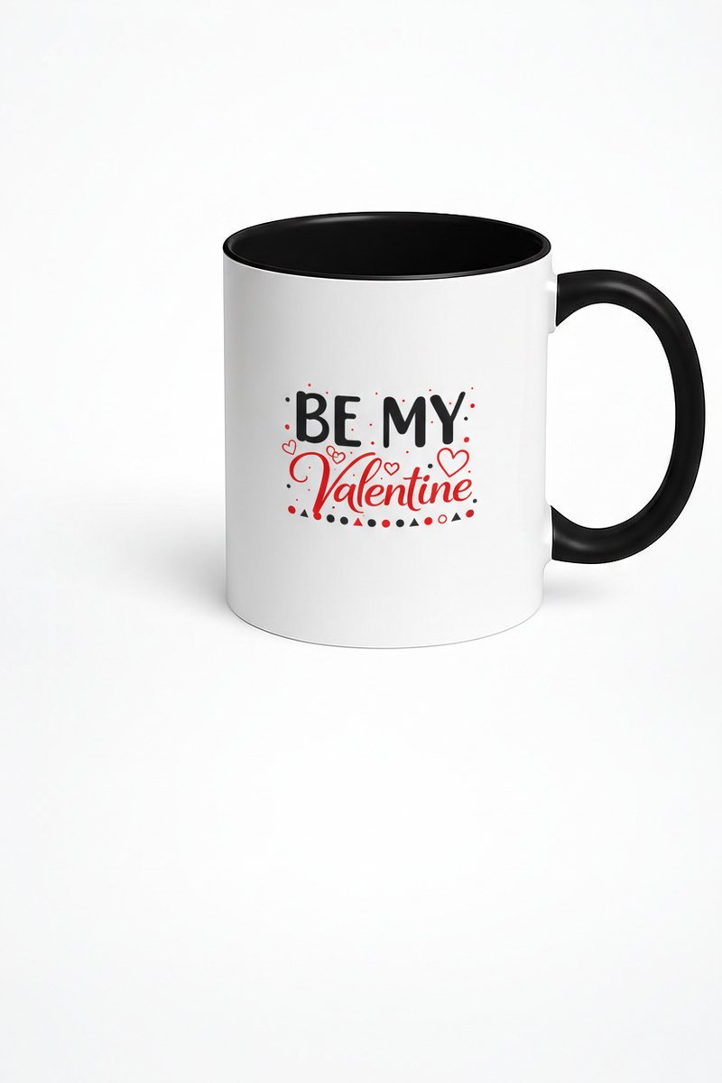 Valentijn Mok 'Be My Valentine' - Wit/Zwart met Liefdes Hartjes