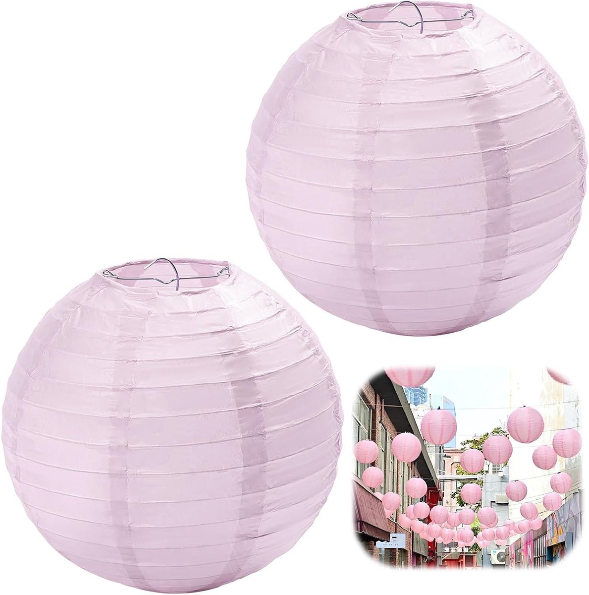 Set van 2 lichtroze rijstpapieren lampenkappen voor DIY projecten en feestdecoratie - 20 cm