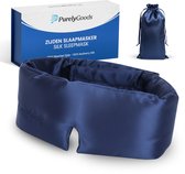 PurelyGoods® Masque de Sommeil en Soie Premium – Masque pour les Yeux – Soie de Mûrier 22 Momme Grade 6A – 100 % Occultant – Pour Femmes et Hommes – Bleu Foncé