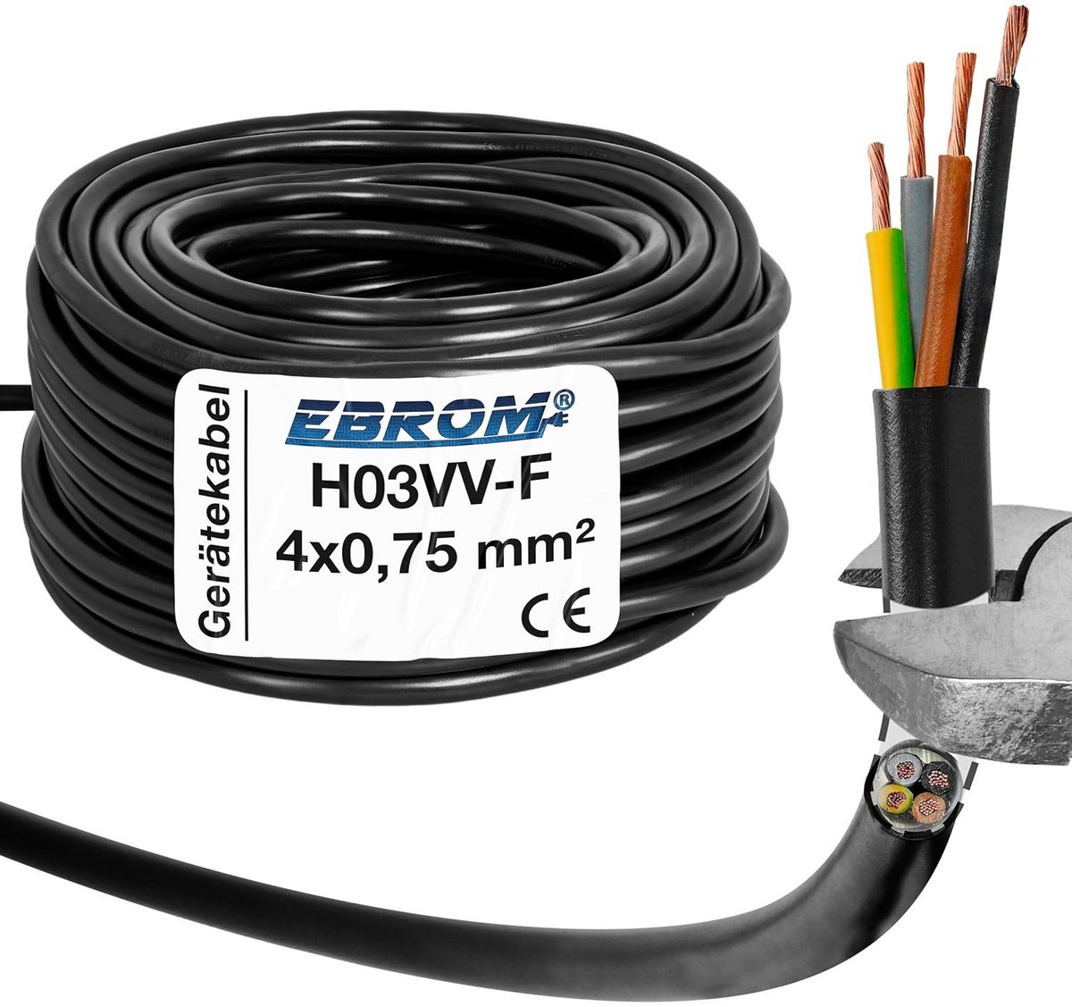 Flexibele Kunststof Elektrische Kabel Rond 4x0.75 mm² Zwart - Diverse Lengtes