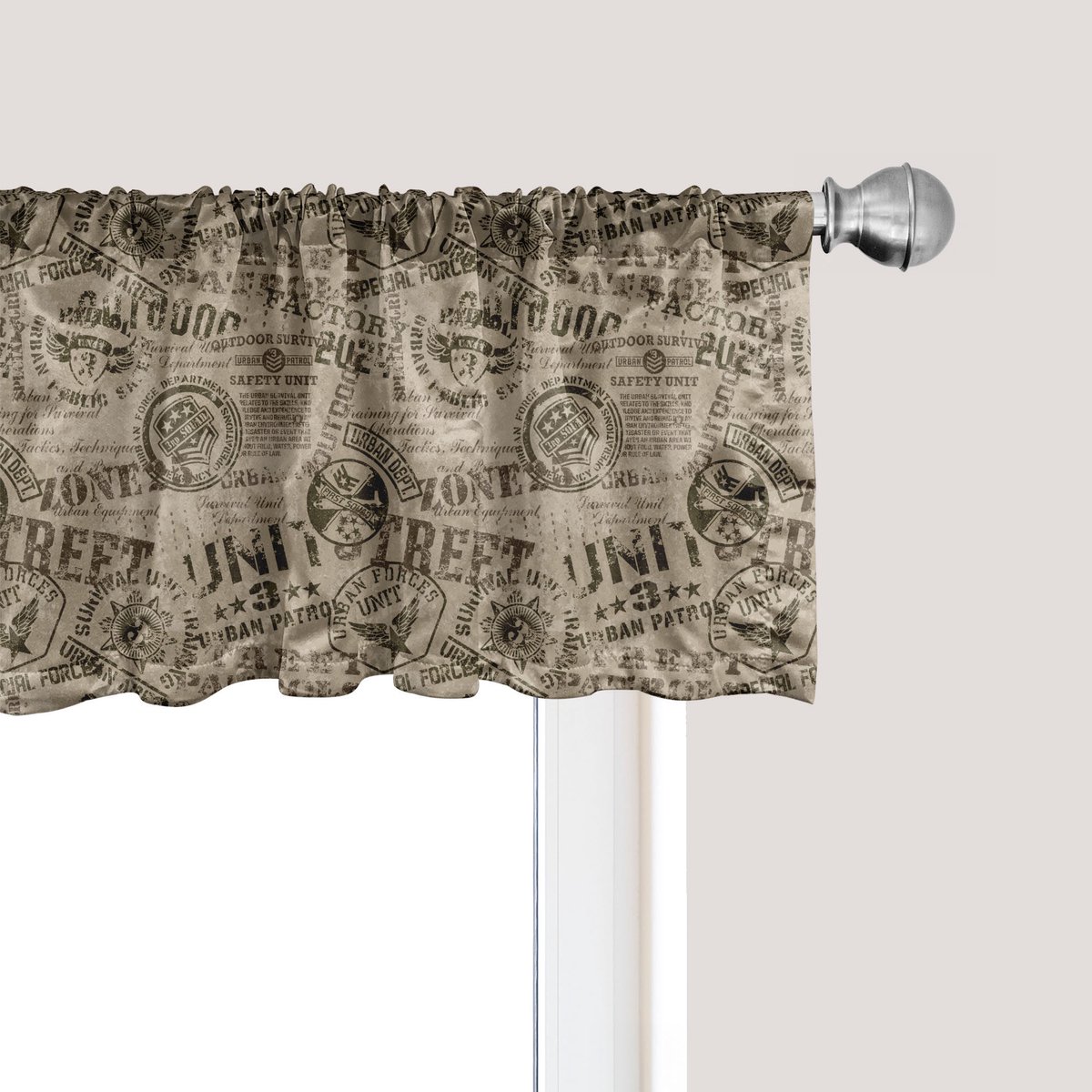 ABAKUHAUS Grunge Raamvalletje, Gordijnvalletje voor Keuken en Slaapkamer met Tunnelzoom, 137 cm x 45 cm, Bruin Legergroen