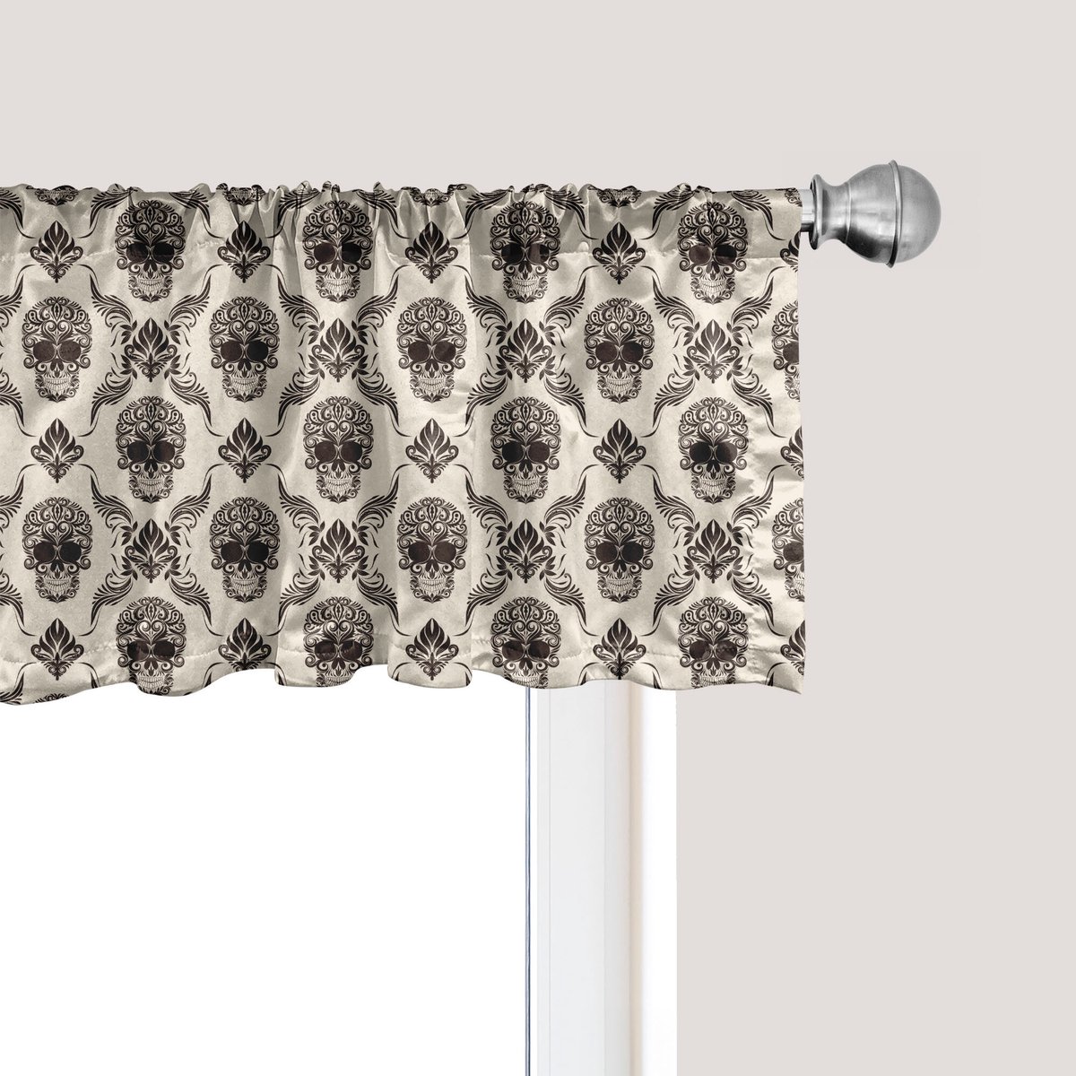 ABAKUHAUS Damast raamvalletje, gordijnvalletje voor keuken en slaapkamer met tunnelzoom, 137 cm x 45 cm, beige en donkerbruin