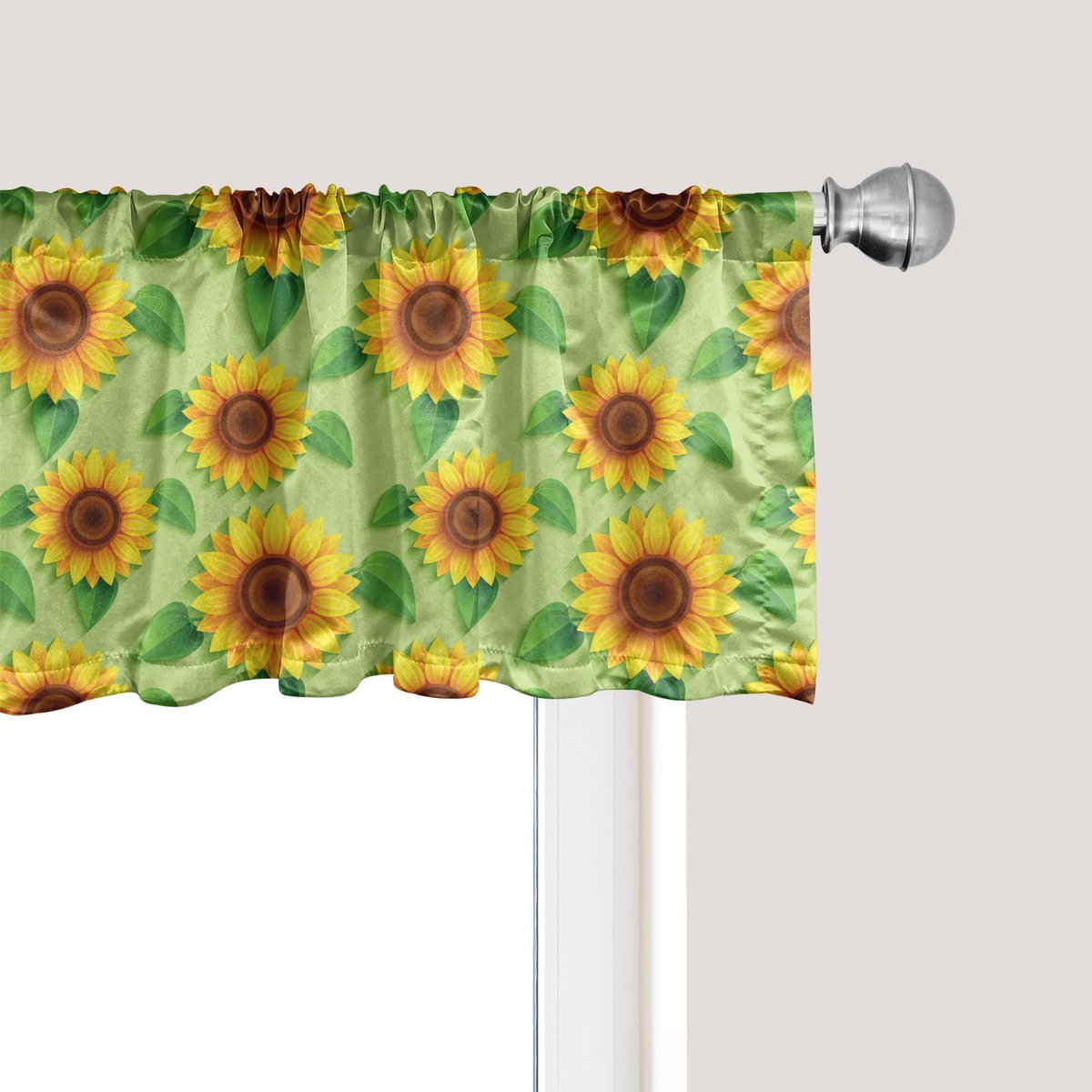 ABAKUHAUS Gele bloemenvalletje, gordijnvalletje voor keuken en slaapkamer met tunnelzoom, 137 cm x 45 cm, pistacheroodbruin