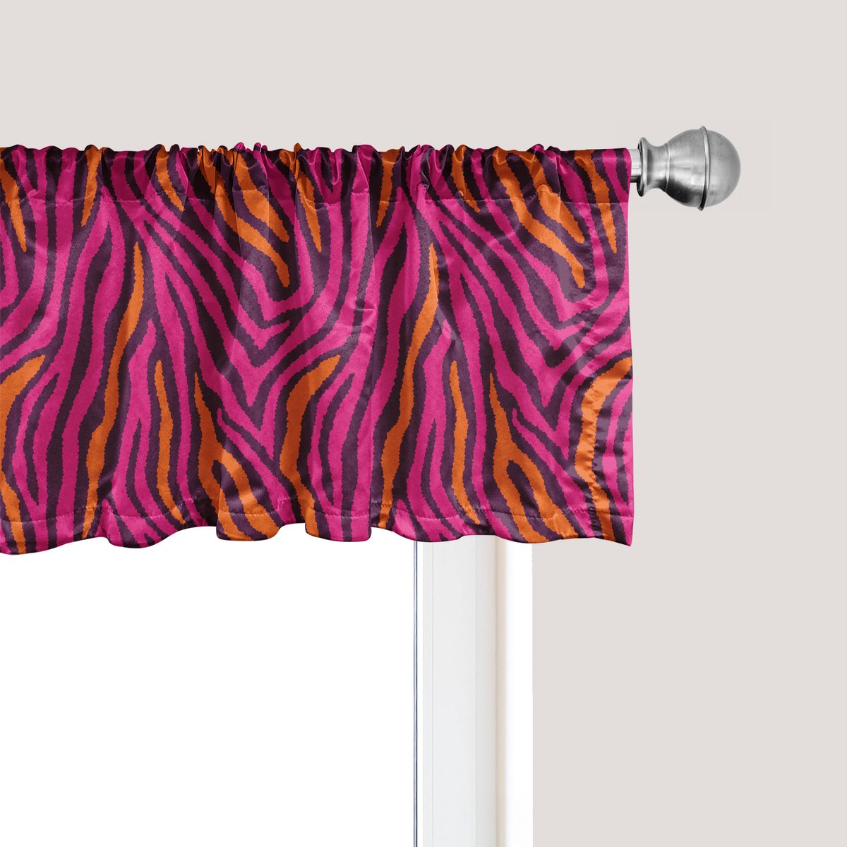 ABAKUHAUS Safari raamvalletje, gordijnvalletje voor keuken en slaapkamer met tunnelzoom, 137 cm x 30 cm, roze pruim oranje