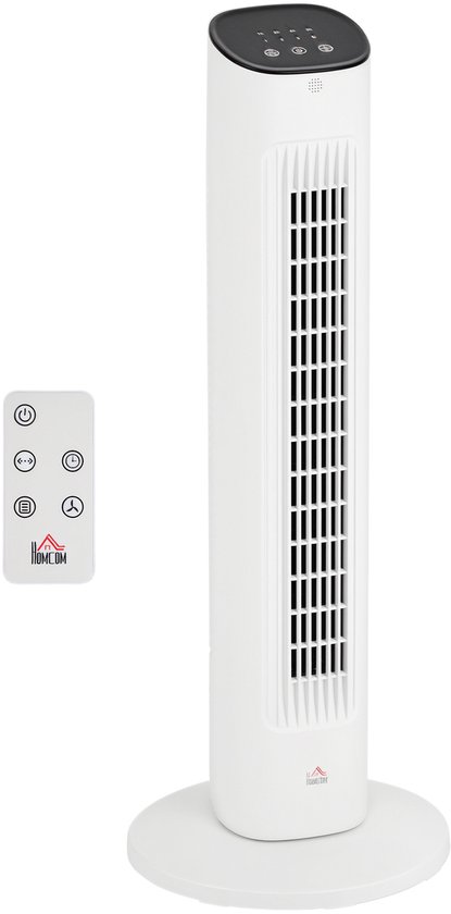 HOMCOM Torenventilator Wit Zwart 3 Snelheden 2 Modi 85° Oscillerend Timer 15 uur Afstandsbediening
