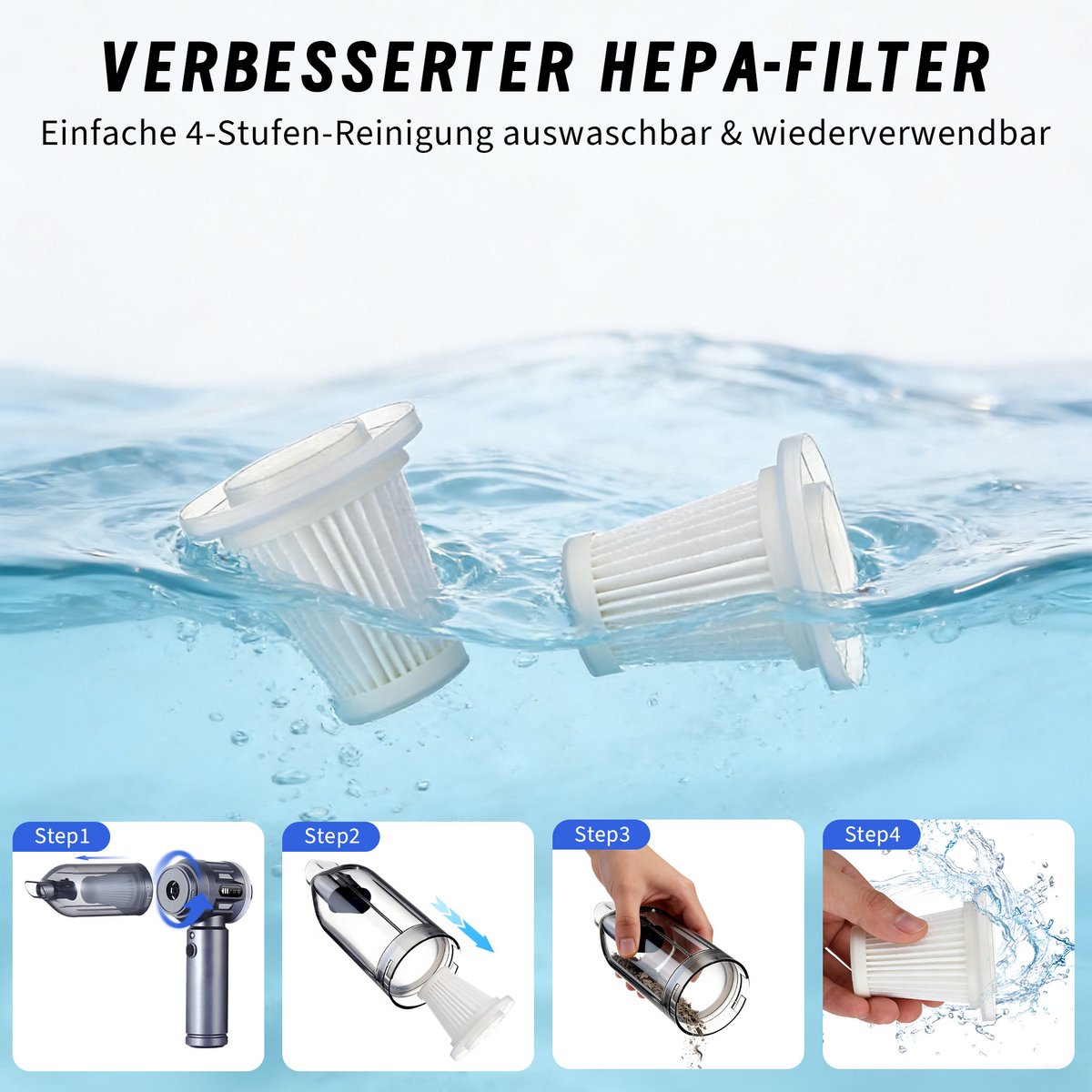 Glitzerlife Draadloze Handstofzuiger 25000 Pa Grijs-Wit - afbeelding 2