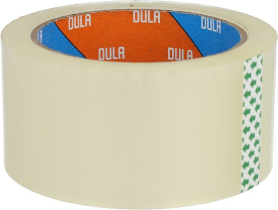 Transparante plakbandrol met blauwe, oranje en groene tape markering.