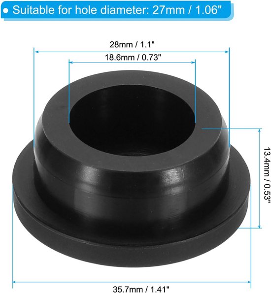 6x Ronde Siliconen Rubberen Gat- en Flessenpluggen voor Gatdiameter 27 mm - Zwart van Merkloos — afbeelding 4