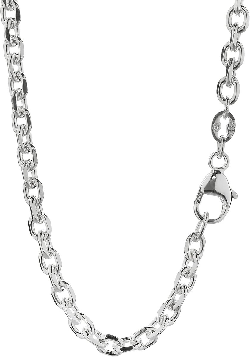 Ankerketting 80 cm 925 Zilver 4x Diamant Geslepen Massief Zilveren Halsketting