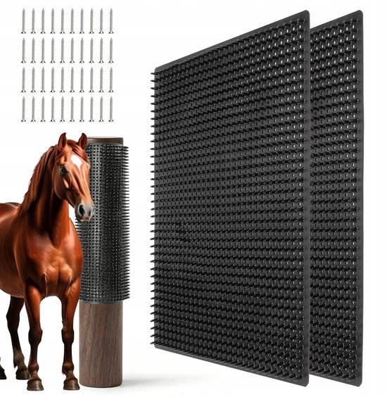 2 Stuks - Krabborstel voor vee - Krabpaal voor Paarden - Zwart Rubber 55x50cm - Anti-Jeuk & Massage - Voor Paarden, Koeien & Geiten 2 Stuks - Krabborstel voor vee - Krabpaal voor Paarden - Zwart Rubber 55x50cm - Anti-Jeuk & Massage - Voor Paarden, Koeien & Geiten