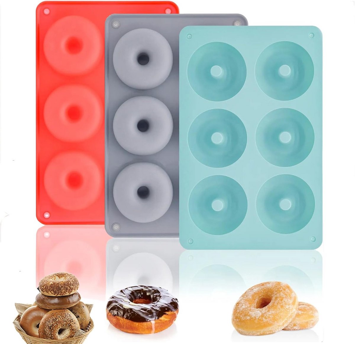 Set van 3 Siliconen Donut Vormen - Anti-Aanbak Bakplaat voor Donut, Muffins & Cake