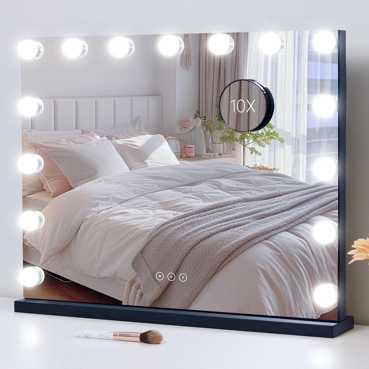 Verlichte Verstelbare Make-up Spiegel met 3 Kleuren LED en 10x Vergroting
