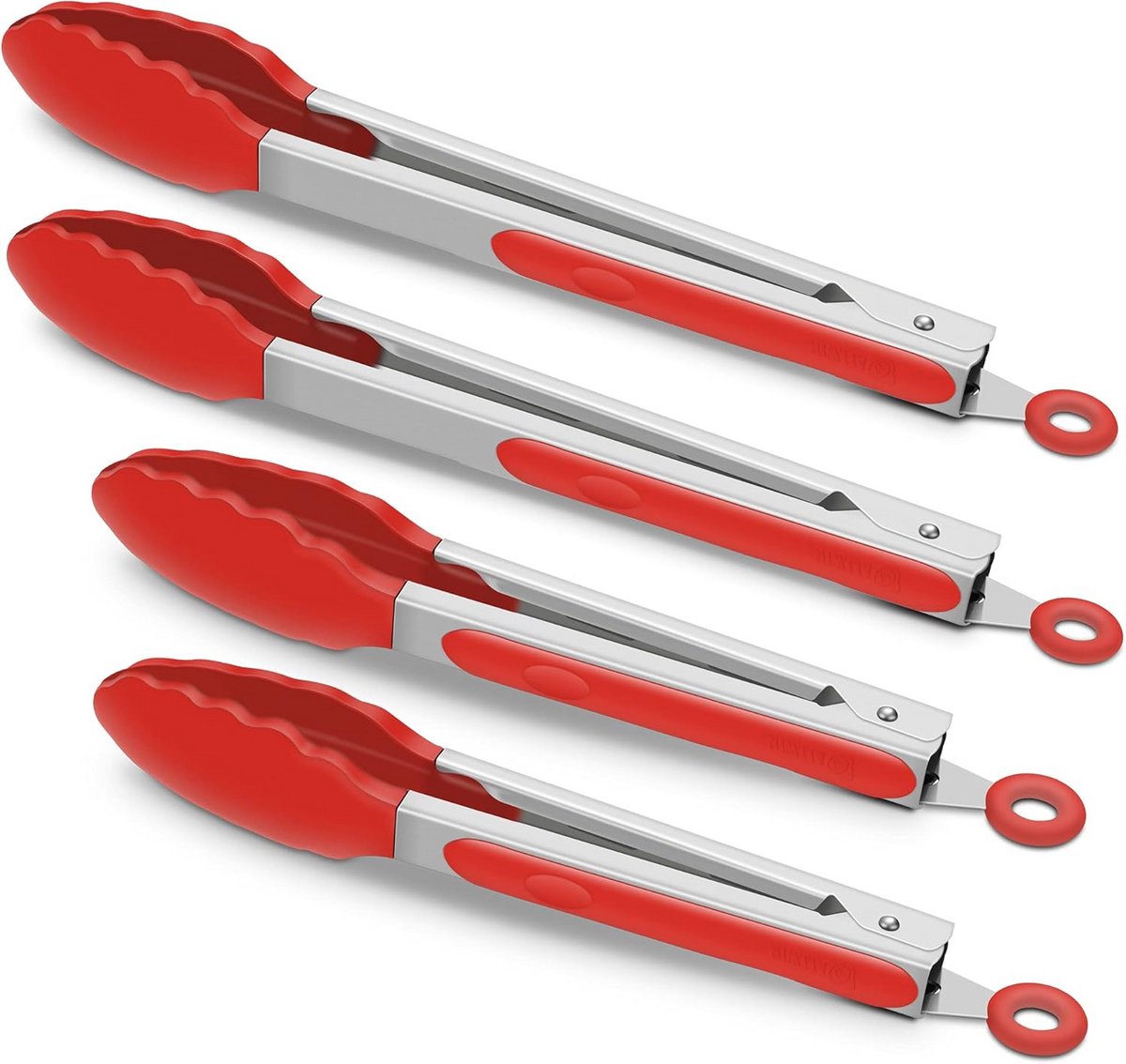 4 Delige Keukentang Set Rood - Silicone BBQ Tang RVS Grill Tangen Hittebestendig