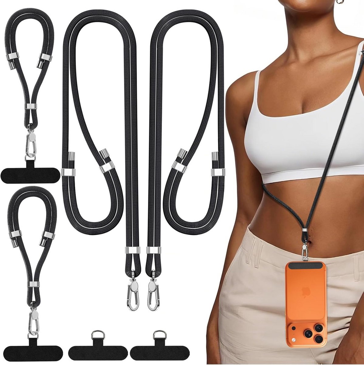 Universele Telefoonketting Zwart - Verstelbaar Nekkoord voor Smartphone
