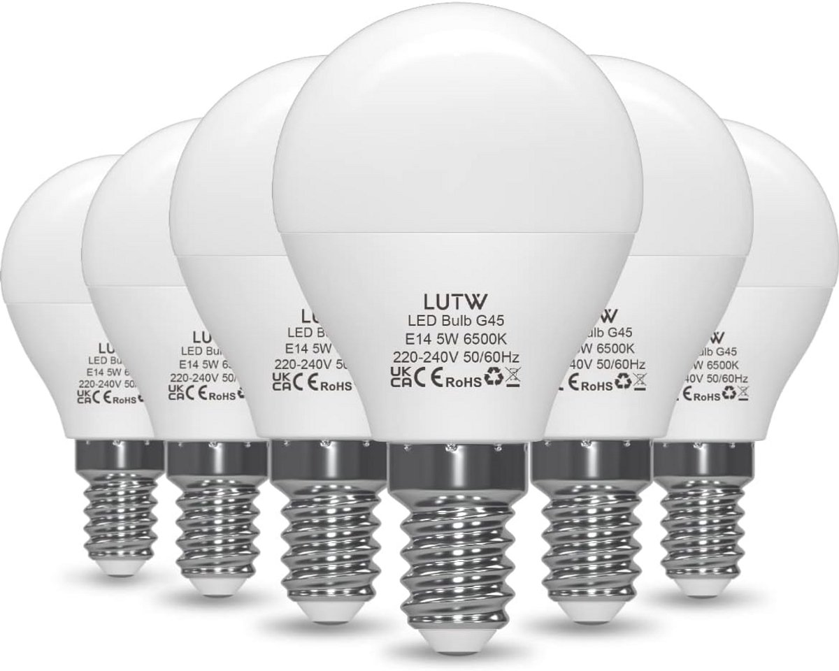 E14 LED Golfbal Lampen 5W Klein Schroef Fitting Koel Wit 6500K 480 Lumen Set van 6