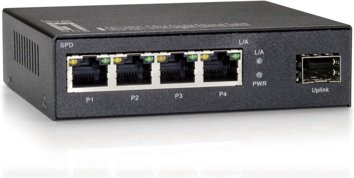Gigabit Ethernet Switch met 4 RJ45 Poorten en 1 SFP Slot