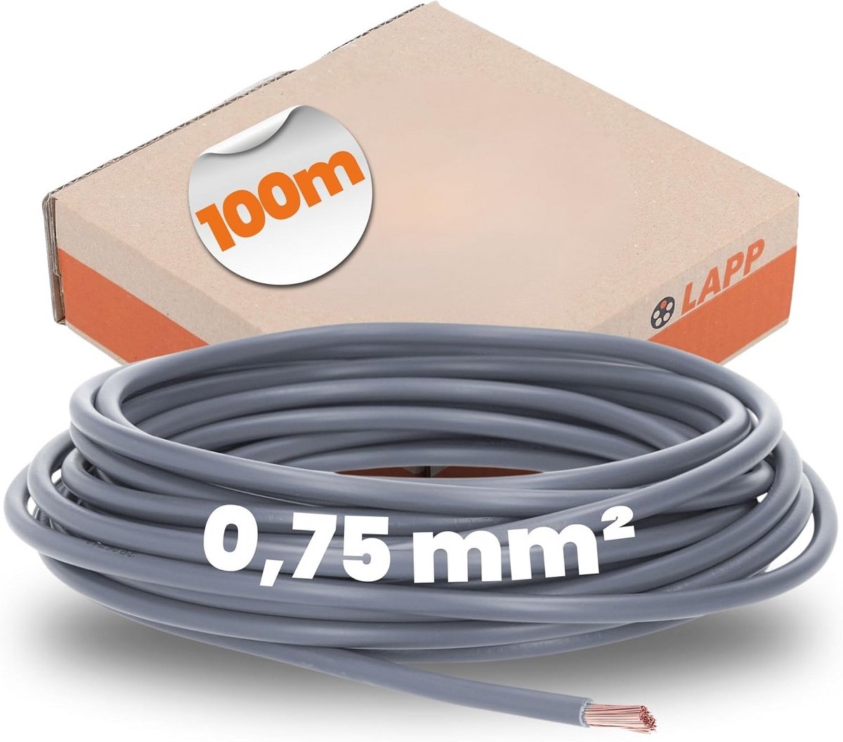 Flexibele installatiekabel H05V-K 1x0.75mm² 100 meter grijs