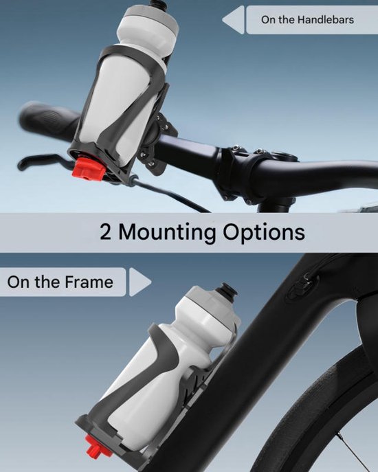 Bidonhouder fiets - Flessenhouder - Verstelbare maat - Twee installatiemethoden - Bidonhouder voor frames en sturen van 22-32 mm - Voor motorfietsen, scooters, racefietsen en mountainbikes - Rood — afbeelding 2