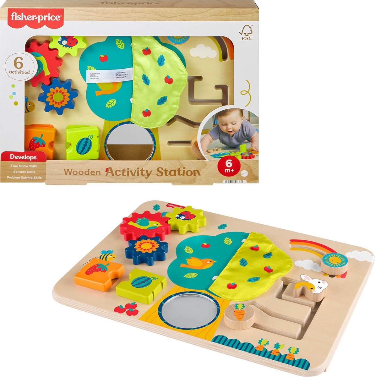Houten Speelbord voor Baby's vanaf 6 Maanden met 6 Activiteiten