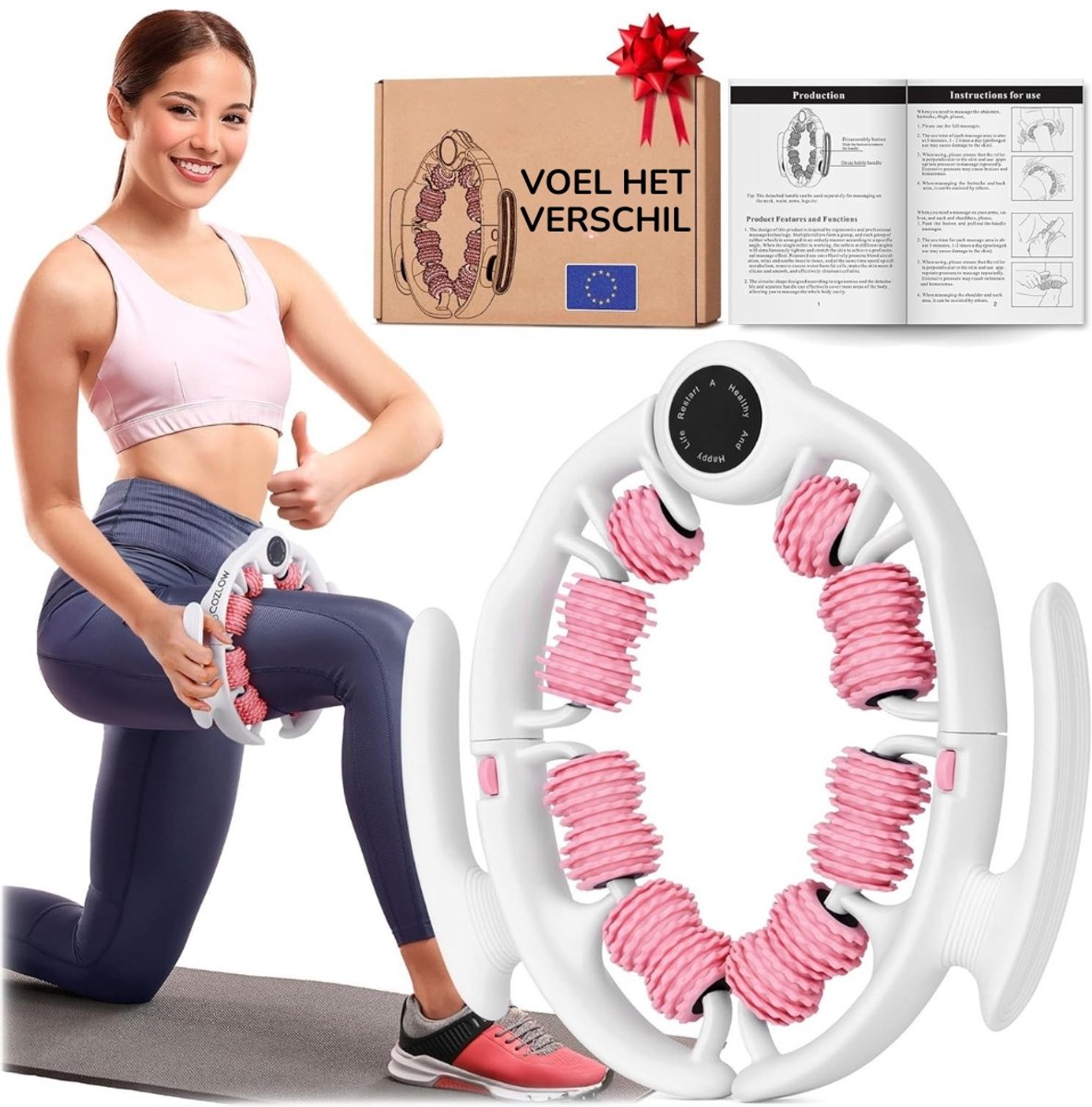 Anti-Cellulitis Massageroller - Roze - Massagehulpmiddel voor Lymfedrainage en Diepe Weefselmassage