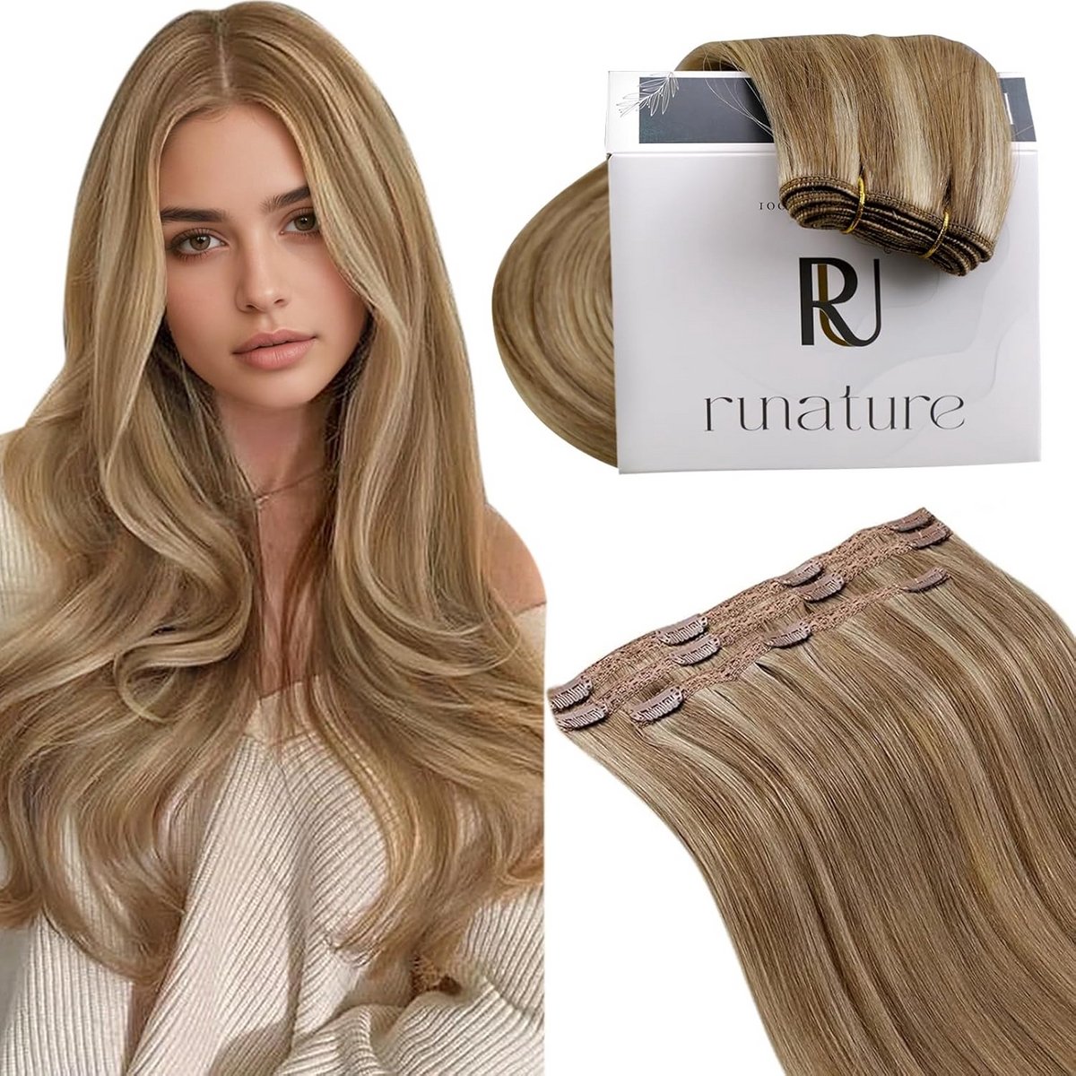 Set van 3 Haarverlengingen met Clips 50cm Menselijk Haar in Balayage Kleuren