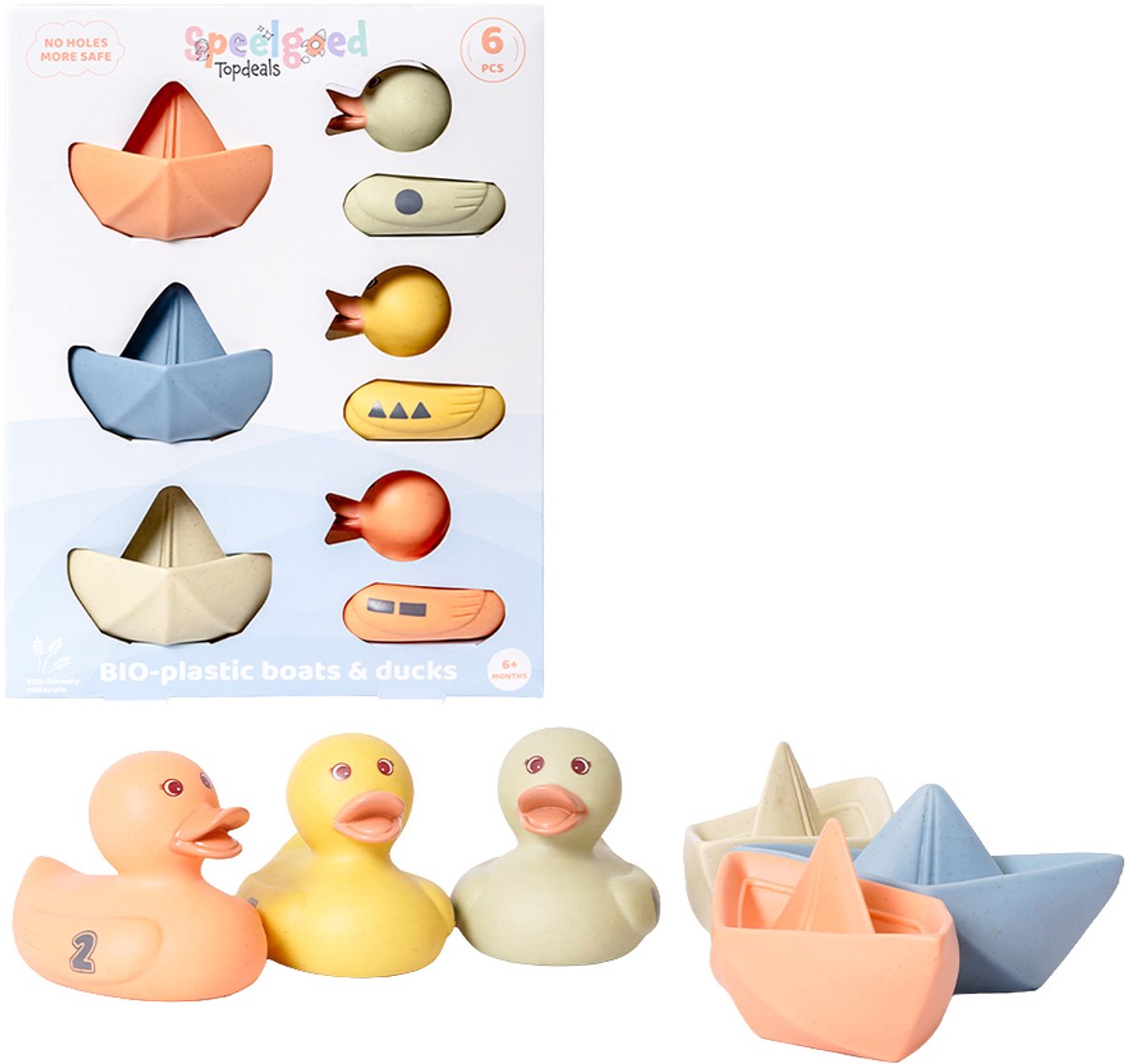 Speelgoedtopdeals - BIOplastic Badeendjes met bootjes - Duurzaam Speelgoed - Badspeelgoed