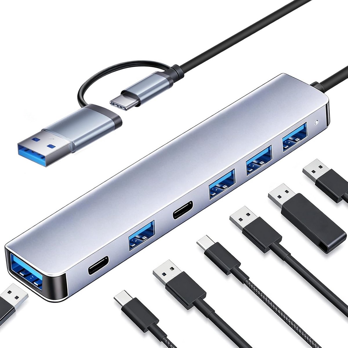 7-in-1 USB-C Hub met Dubbele USB 3.0 Poorten - Compacte Adapter