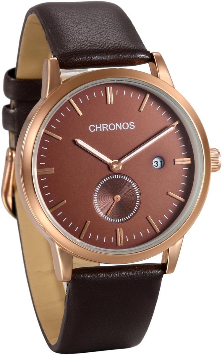 Herenhorloge Analoog Kwarts Bruine PU-Leren Band met Kalender
