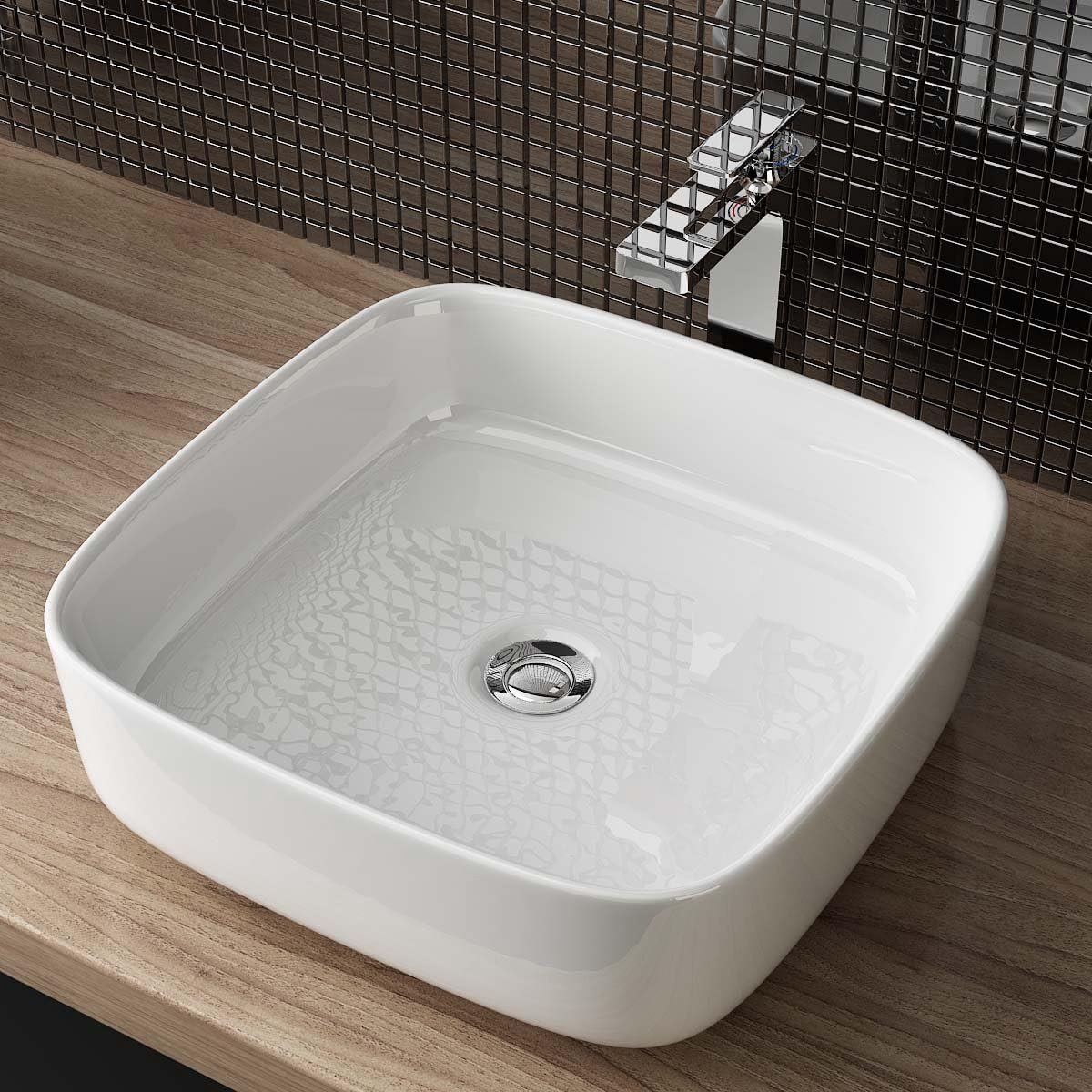 Keramiek Wastafel Wastafelblad Gastentoilet Vierkant Wit 39x39cm