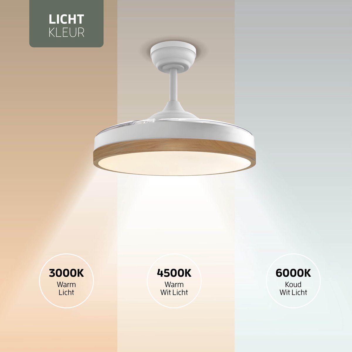 Varin Smart Plafondventilator met LED verlichting RGBW - Wit/Lichthout thumbnail 5
