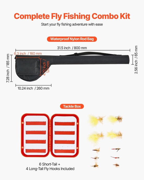 Vliegvisset - Vliegvishengel en Molen Set - IM7 Carbon - Complete Starterset - Inclusief Hengeltas en Tacklebox - Vliegvishaken 6 Korte + 4 Lange - Reisset — afbeelding 3