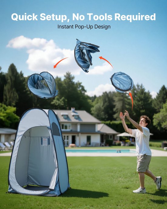 Douche- en toilettent - Privacy- en omkleedtent - Met douchezak - Afmetingen 119,4x119,4x190,5 cm - Materiaal 190T polyester - Incl. haringen, scheerlijnen en draagtas - Blauw — afbeelding 3