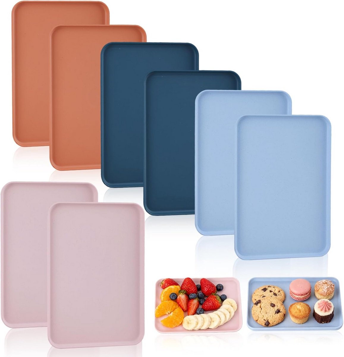 Set van 8 Rechthoekige Serveerbladjes voor Snacks en Drankjes - 24x17 cm
