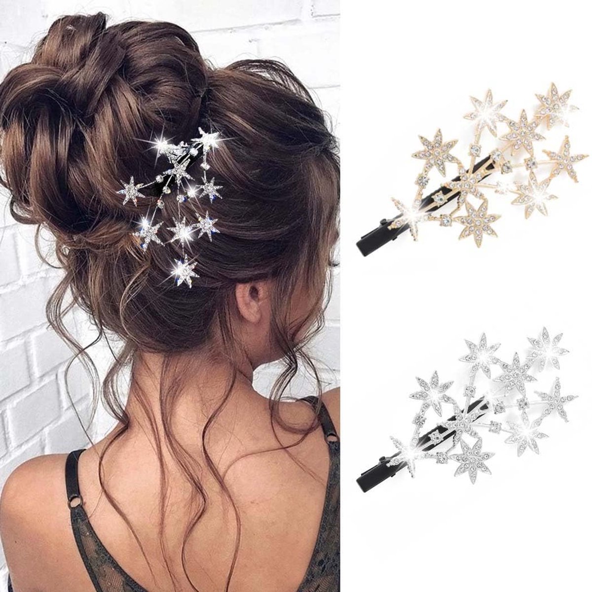 2 Stuks - Ster Haarclips Goud Strass - Bruids Haartoebehoren