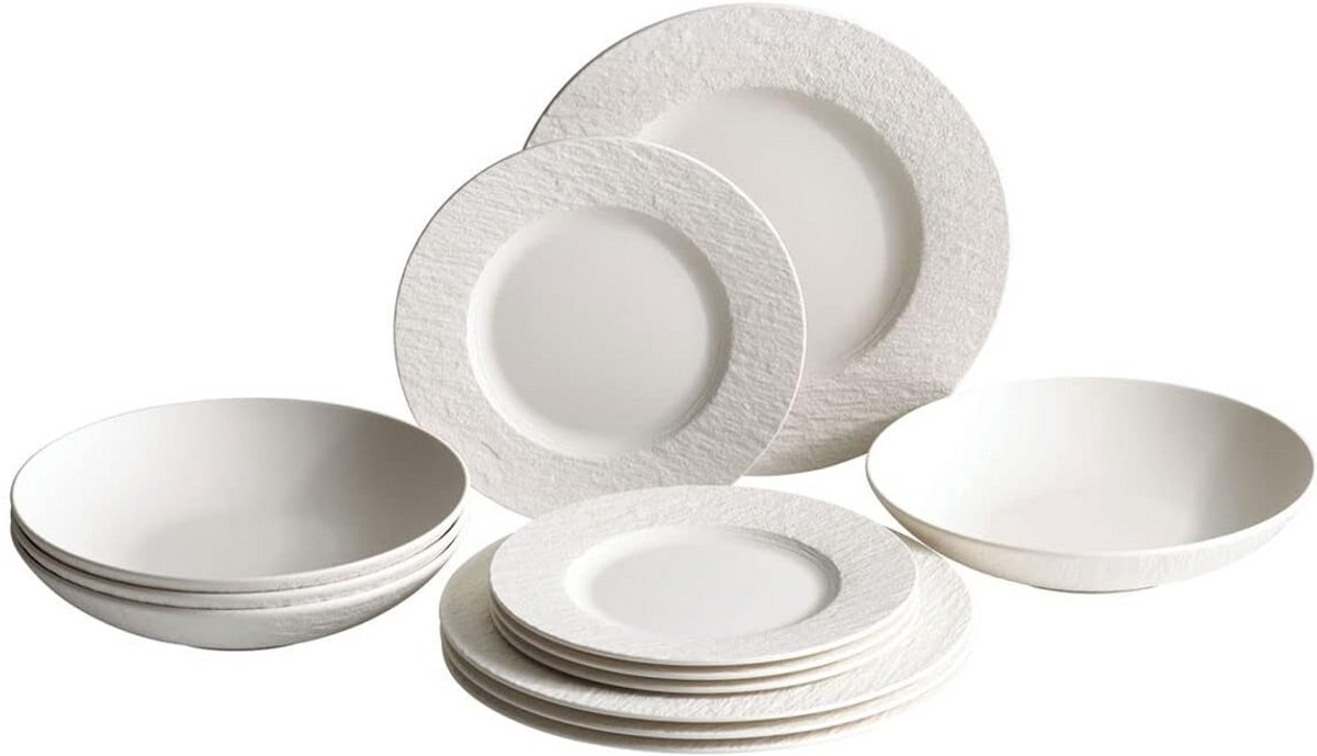 Servies Set 12 Delig Wit Keramiek Rechthoekig