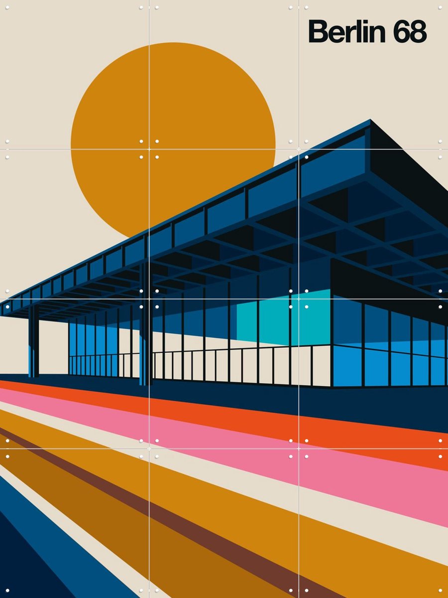 IXXI Berlin 68, Bo Lundberg - 60 x 80 cm - Gratis ophangtool - Grote wanddecoratie en posters - Kleurrijk, Illustraties, Mancave, Architectuur