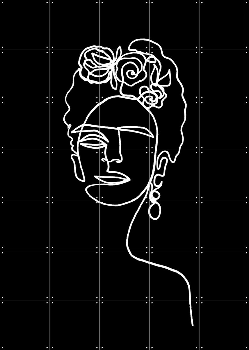 IXXI Frida Kahlo black & white, Julia Hariri - 100 x 140 cm - Gratis ophangtool - Grote wanddecoratie en posters - Line art, Illustraties, Grafisch